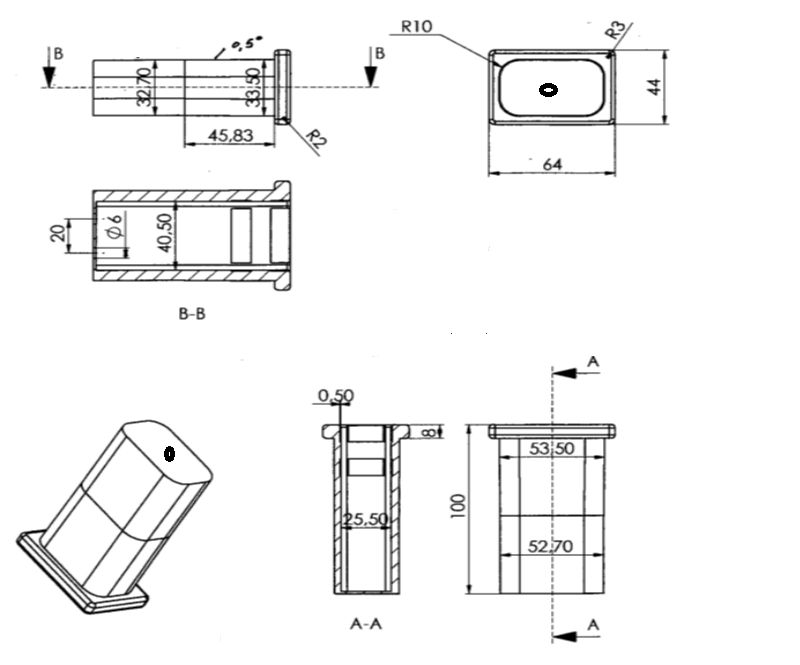 Schalldämm- und Schwingungshülse mit Boden 50 x 30 / 40 x 25 100 mm lang - 2er Pack